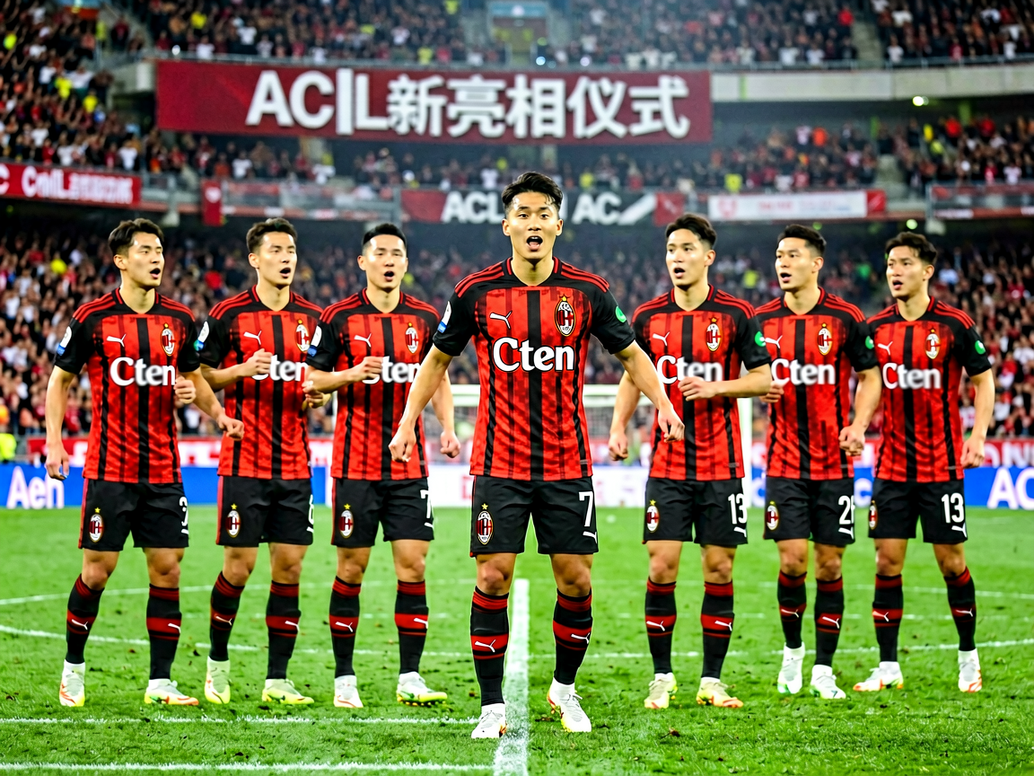 AC米兰新援亮相仪式，球员身披红黑战袍